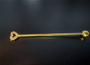P0471 TRANSVERSAL RODIO DOURADO CORAÇAO CRAVEJADO NA PONTA 14MM
