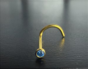 P0464 NOSTRIL AÇO PVD GOLD AZUL PEDRA 2 MM 0.8 7 MM