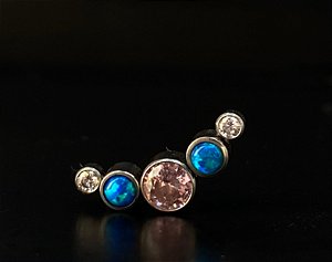 P0337 TOPO TITANIO CLUSTER 5 PEDRAS ZIRCONIA ROSA OPALAS AZUIS 1.2 TN451