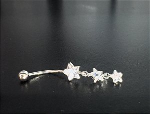 P0312 BANANA AÇO PINGENTE TRÊS ESTRELAS DE PEDRA