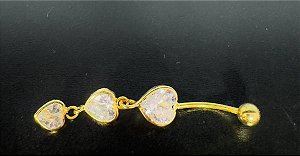 P0308 BANANA RÓDIO DOURADO PINGENTE  TRÊS CORAÇÃO DE PEDRA