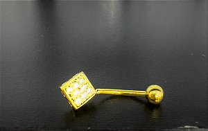 P0291 BANANA UMBIGO RÓDIO DOURADO QUADRADO CRAVEJADO