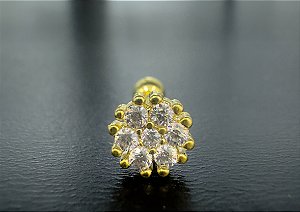 P0256 MICROBELL RÓDIO RETO  DOURADO CIRCULO CRAVEJADO 1.2 8MM