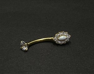 P0229 UMBIGO FLOR OVAL C/ZIRCONIA MIOLO OPALA TITANIO PVD GOLD 12MM