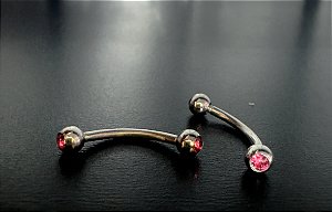 P0142 CURVO AÇO STRASS ROSA 8 MM