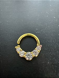 P0033 ARGOLA SEPTO RODIO DOURADO 5 PEDRAS TORÇÃO 1.2