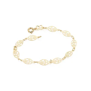 PULSEIRA BANHADA A OURO 18K INFANTIL COM FLORES - TAM.16 5512341600