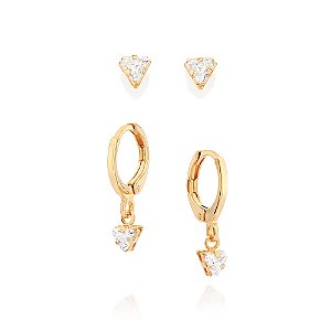 Kit brinco triangulos banhado a ouro 18k com zircônias - tam.único 5272840006