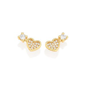Brinco coração banhado a ouro 18k com zircônias - tam.único 5270630006