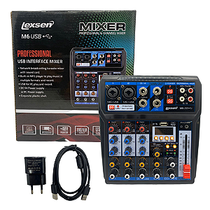 MESA DE SOM LEXSEN M6 COM INTERFACE DE ÁUDIO, 6 CANAIS E EFEITOS