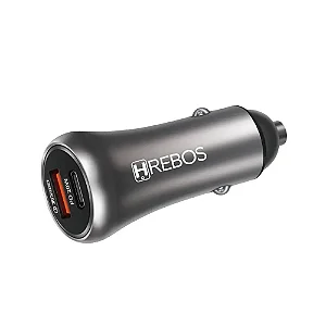 CARREGADOR VEICULAR TURBO 2OW - USB + C - HREBOS