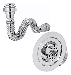 Sifão Sanfonado Metalizado Abs + Válvula Pia Americana Metal