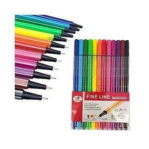 Kit Canetas Fine Line - 12 Cores com Ponta Fina