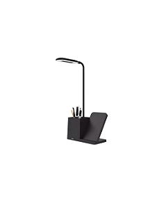 Luminária de Mesa 3 em 1 Preta – Iluminação, Som Bluetooth e Carregamento Sem Fio