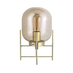 Luminária de Mesa Flint Vidro Champanhe com Metal Dourado 28,5cm – Casual Light