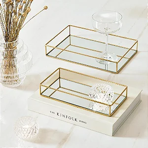 BANDEJA EM METAL COM ESPELHO - 13629