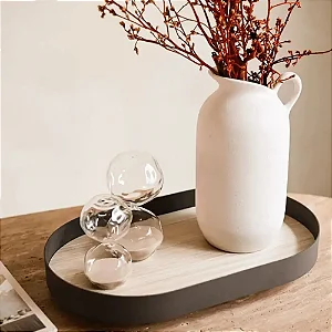 BANDEJA EM MADEIRA COM METAL - 16898