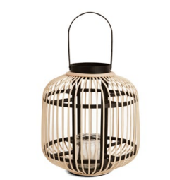 LANTERNA EM BAMBU COM COPO EM VIDRO - 17675