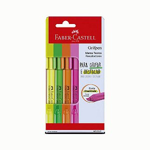 CANETA MARCA TEXTO GRIFPEN 4 CORES NEON FABER CASTELL