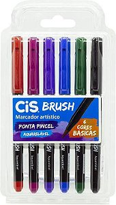 CANETA PINCEL BRUSH AQUARELAVEL 6 CORES BASICAS CIS