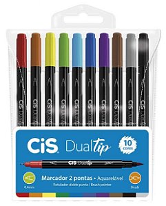 CANETA PINCEL BRUSH DUAL TIP 10 CORES CIS