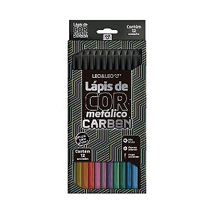 LÁPIS DE COR 12 CORES METÁLICOS CARBON LEO&LEO