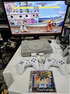 Ps1 com 2 controles memory card e cabos paralelos