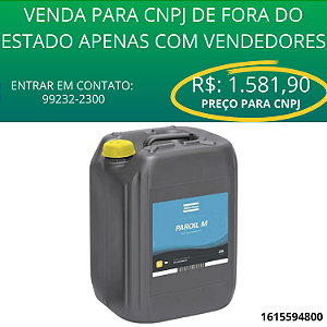 Óleo Lubrificante Mineral Paroil M 20 Litros 1.000 Horas - 1615594800 Atlas Copco