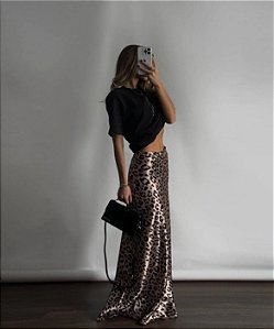 Saia em Cetim Animal Print longa