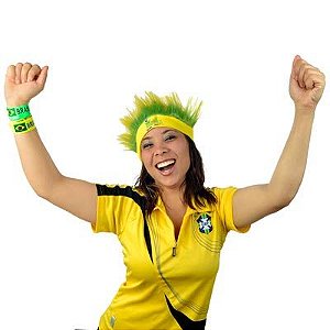 Peruca Arrepiado com Faixa - Verde e Amarelo