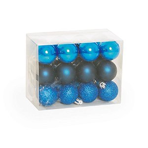 Bola de Natal Fosca, Glitter, Brilho Azul - 24 Un