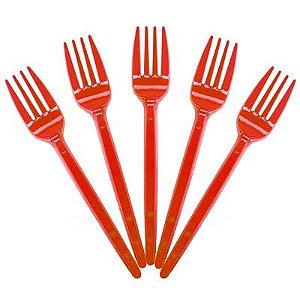 Garfo Descartável para Sobremesa Vermelho - 50 Un