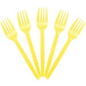 Garfo Descartável para Sobremesa Amarelo - 50 Un
