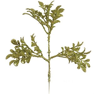 Galho com Flor com Glitter Verde (Galhos Curtos) - 1 Un