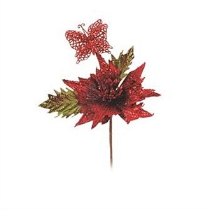 Flor com Borboleta Vermelho (Flores Cabo Curto) - 6 Un