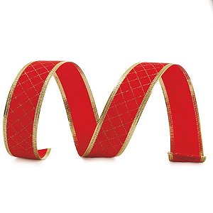 Fita de Natal Quadriculada Vermelho e Ouro 6,3cm - 1 Un