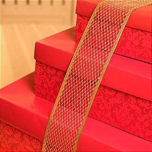 Fita de Natal Tela Ouro 6,3cm - 1 Rolo