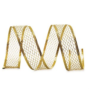 Fita de Natal Tela Ouro 3,8cm - 1 Rolo