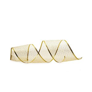 Fita de Natal Tela Filete na Borda Ouro 10cm - 1 Rolo