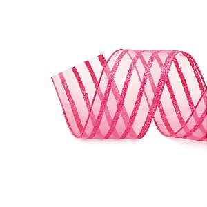 Fita de Natal Voal Listras Rosa Claro 6,3cm (Fita para Presente) - 3 Unidades