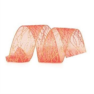 Fita de Natal Rabisco Glitter Vermelho e Ouro 6,3cm (Fita para Presente) - 1 Rolo