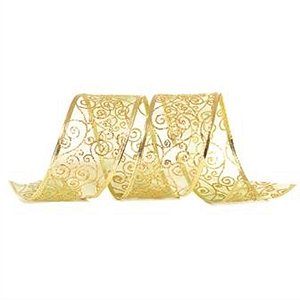 Fita Organza com Glitter Verde Claro 6,3 cm x 9,14 mts (Fitas Natalinas) - 3 Un