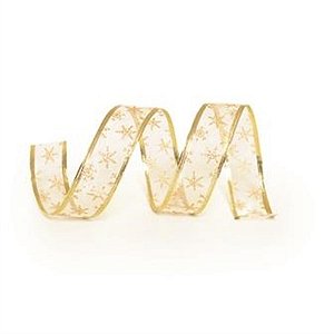 Fita Voal Floco Neve Ouro 3,8 cm x 9,14 mts (Fitas Natalinas) - 3 Un