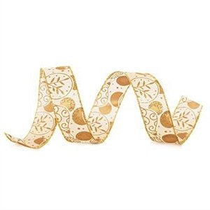 Fita Bola Marfim e Ouro 3,8 cm x 9,14 mts (Fitas Natalinas) - 3 Un