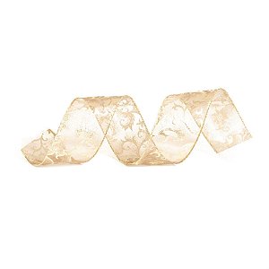 Fita Voal com Flores Marfim 6,3 cm x 9,14 mts (Fitas Natalinas) - 3 Un