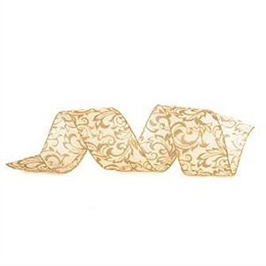 Fita Arabesco Branco e Ouro 6,3 cm x 9,14 mts