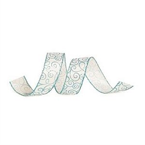 Fita Arabesco Branco e Azul Claro 3,8 cm x 9,14 mts (Fitas Natalinas) - 3 Un