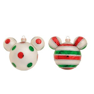 Natal Disney - Bola Poá e Listras Verde e Vermelho 8cm - 2 Un