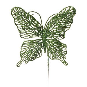 Pick Borboleta Glitter Verde Bandeira 29cm - 1 Un