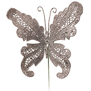 Pick Borboleta Glitter Prata 30cm - 1 Un